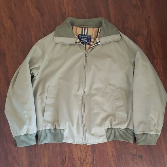 Vintage Burberrys Men's Green Khaki Bomber Jacket Size 52R